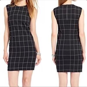 Lauren Ralph Lauren Leather Trim Dress Size 6 Windowpane Plaid Black Sheath